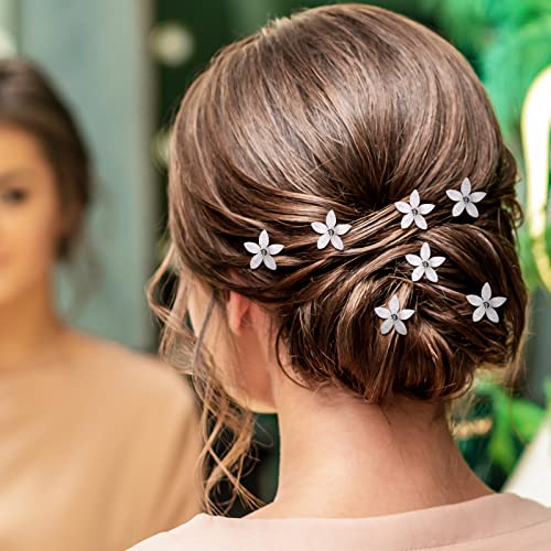 Waydress White Rhinestone Flower Hair Pins Set, U-Shaped Clip for Wedding Bridesmaids