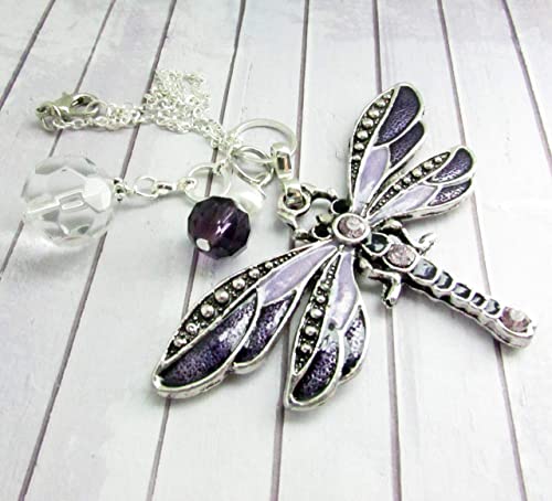 Dragonfly Crystal Sun Catcher Rear View Mirror Car Charm - Handmade Decor