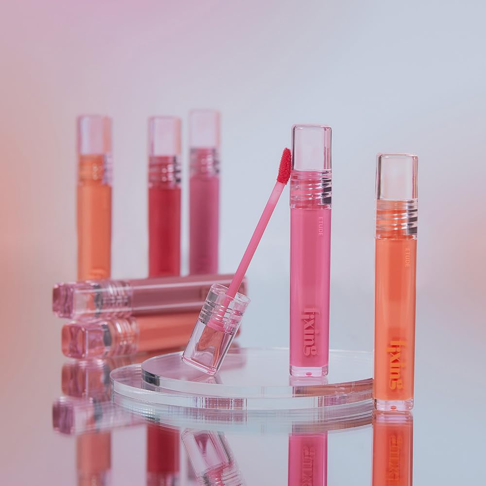 ETUDE Glow Fixing Tint #6 Peach - Non-Sticky Glossy Lip Stain | Moisturizing Formula for Dry Lips