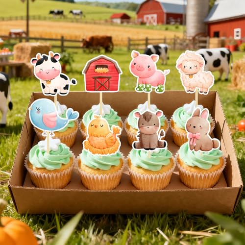 20 Farm Cake Decorations Set - Animal Toppers for Baby Showers