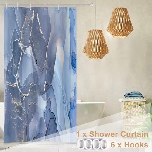 Luxury Blue Marble Shower Curtain - Waterproof Polyester, 36"W x 72"L