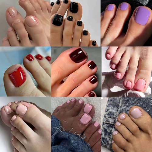 288Pcs Short Square Press On Toenails - Style 13, 12 Colors
