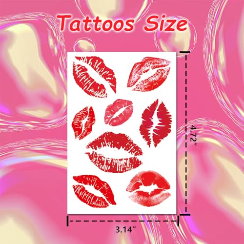 Sellentduct Kiss Valentine Red Lip Tattoos - 15 Sheets, Waterproof & Temporary for Kids & Adults