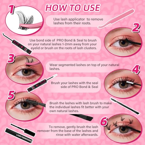 PRO LASHBEAUTY Sweety Lash Clusters Kit - 8-16mm, Waterproof & Reusable