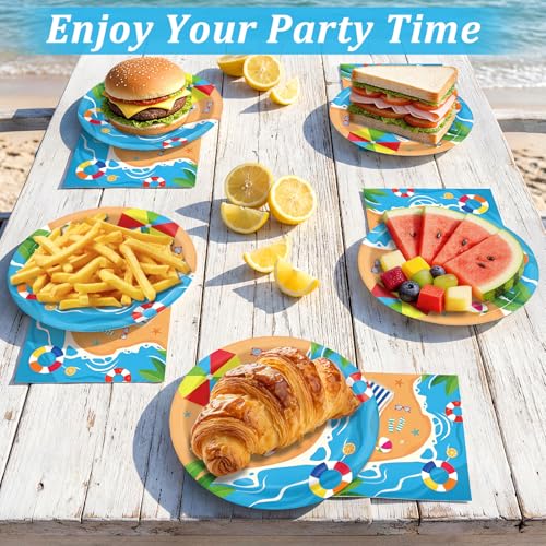 Summer Beach Party Dinnerware Set - 100 Pcs Plates & Napkins