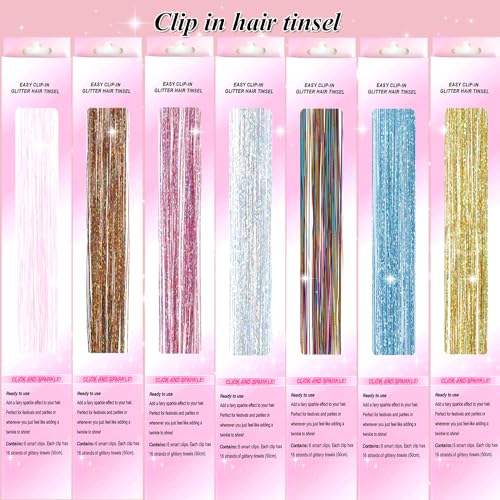 Hair Tinsel Clips 12 Pack Glitter Hair Extensions for Girls Women Kids