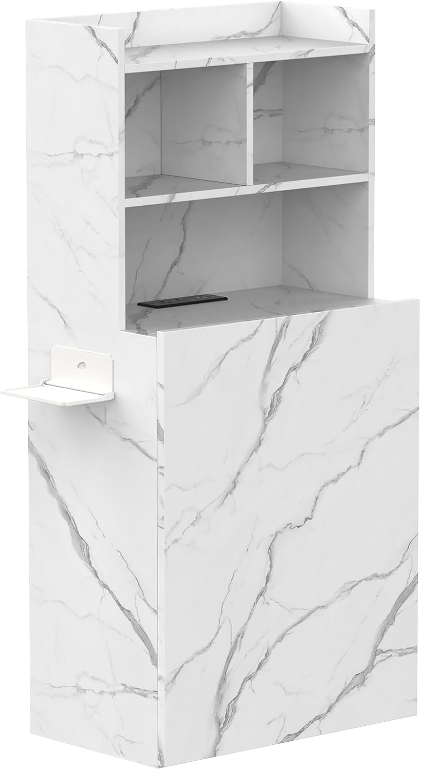 Foldable Manicure Table - Extendable Nail Station with Charging Station & Storage | Modern White Design for Home & Office