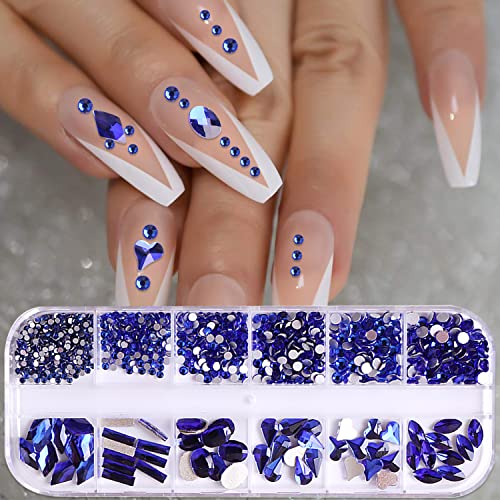 XEAOHESY 1620Pcs Red & Blue Nail Rhinestones for Nails & Crafts, Multi-Shaped & Sized Gems