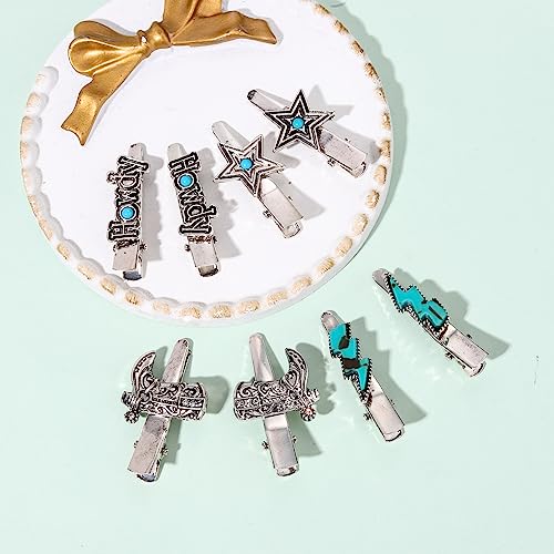 8-Piece Western Turquoise Hair Clip Set - Cowgirl Cowboy Boot Hair Accessories
