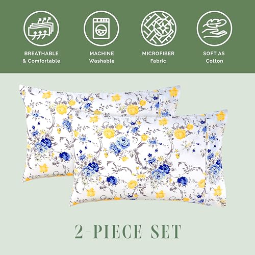Elegant Comfort King Pillowcase Set - 2 Floral Print Microfiber Covers