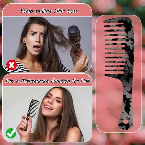 QIUPINGLI 2PCS Wide-Tooth Comb with Cute Handle - Gentle Detangling for All Hair Types (Bat Skull / 2)