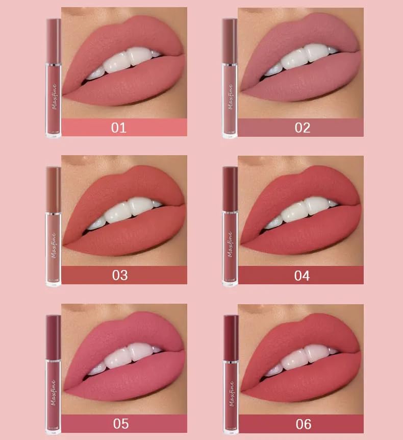 Matte Liquid Lipstick Set - 6 Pcs Moisturizing Plump Lip Gloss for Women | Long-Lasting Red