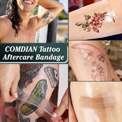 Comdian Waterproof Tattoo Aftercare Bandage 6 x 8 Inch Pack of 60 - Skin Repair Cover Up Tape, Second Skin Transparent Film, Latex-Free