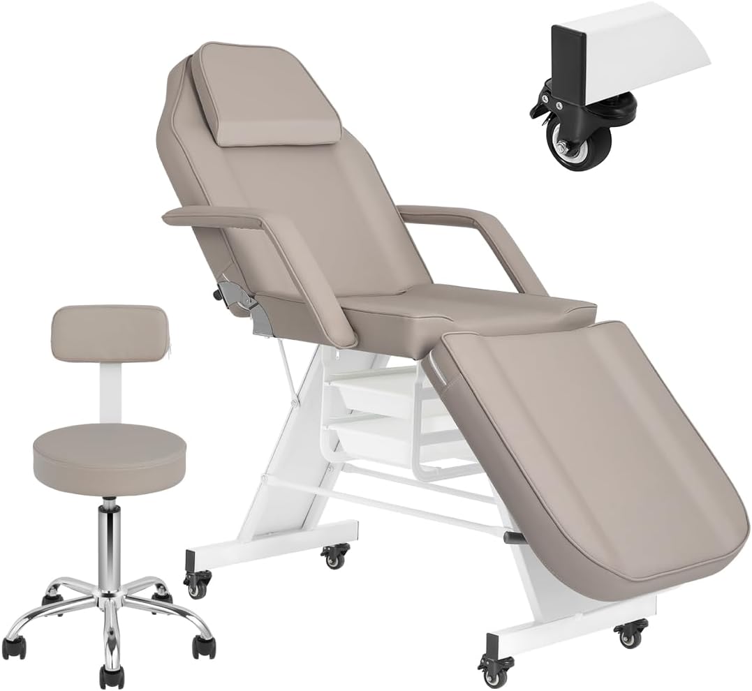 Tattoo Chair - Adjustable Facial Chair with Hydraulic Stool for Estheticians | Gray Multipurpose Spa Equipment