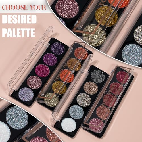 Profusion Cosmetics Amethyst Gems Glitter Eyeshadow Palette - 5 Vibrant Shades, Built-In Primer, Vegan & Cruelty-Free
