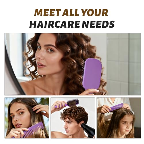 BALON 4-Piece Detangling Hair Brush Set - Purple Paddle Brush for All Hair Types