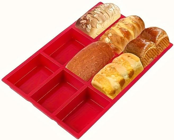 Mini Loaf Pans Silicone - 8-Cavity Nonstick Bakeware for Cornbread, Brownies & Cheesecake | Oven Safe, Red
