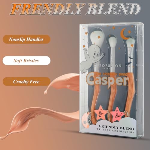 Profusion Casper Ghost Makeup Brush Set - 3 Piece Face & Eye Brushes with Vegan Bristles