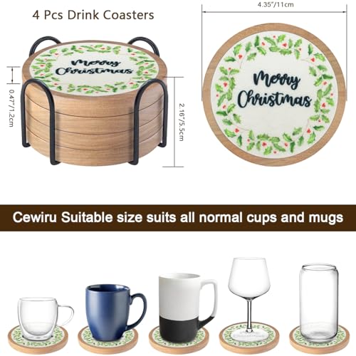 Cewiru 4-Pack Absorbent Coasters with Holder – Modern Drink Mats