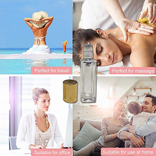 Wifreo 10ml Square Glass Roller Bottles for Essential Oils - 4 Pack