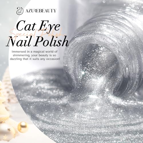 AzureBeauty C-Silver Cat Eye Magnetic Nail Polish Fast Dry Glitter Top Coat for Women Girls