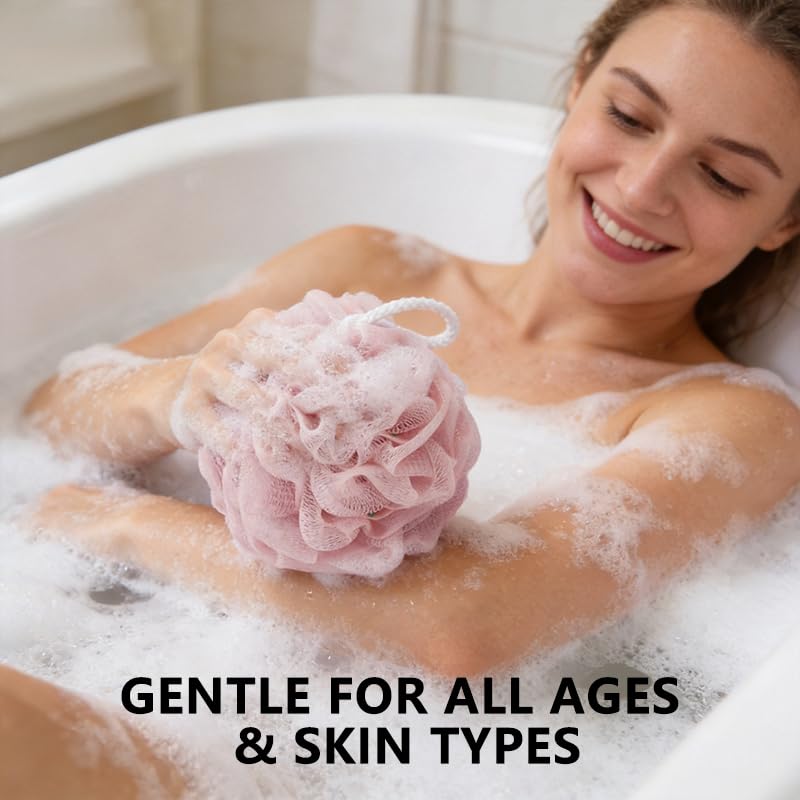 Soft Mesh Bath Loofah Sponge Set - 4 Pack for Gentle Exfoliation