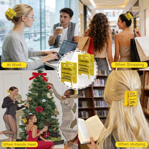 Funny Overstimulated Caution Sign Hair Claw Clip for Thick Hair