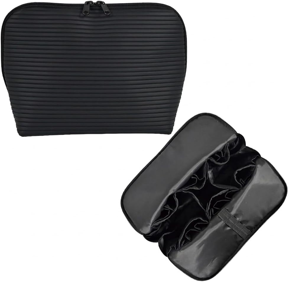Travel Makeup Bag - Waterproof Stand-Up Cosmetic Organizer with Brush Holders | Large Brown Design for Skincare & Toiletries