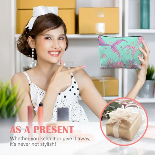 KBRCT Mermaid Tail Neon Makeup Bag - Ocean & Beach Gift, Travel Cosmetic Pouch for Women, Coastal Preppy Design, Variant 2