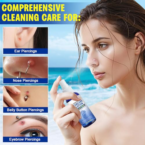 Piercing Aftercare Spray for Ear, Nose, Belly Button & Cartilage - Soothing Sea Salt & Aloe Vera Solution