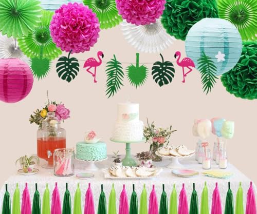 GAKA 12-Pack Pink and Green Tissue Paper Pom Poms - 10" & 12" Hanging Decorations for Parties & Weddings