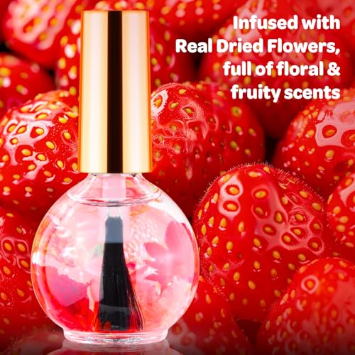 JIASHENG Strawberry Cuticle Oil with Real Flowers - 15ml Hydrating Nail Care
