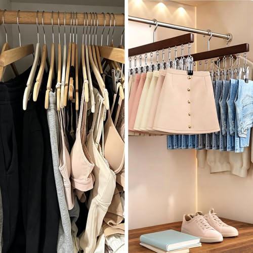 Wooden Pants Hangers with Clips - 2 Pack for Closet Organization