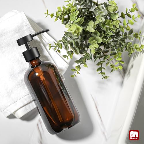 GMISUN Amber Glass Soap Dispenser with Stainless Steel Pump - 17 Fl Oz