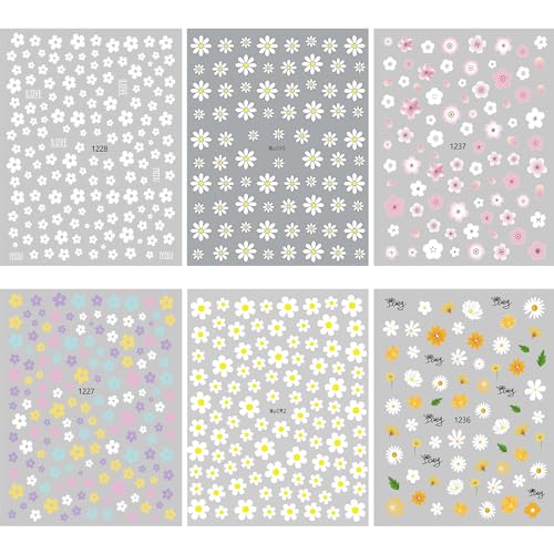 6 Sheets Flower Nail Art Stickers - Cute Daisy Nail Decals