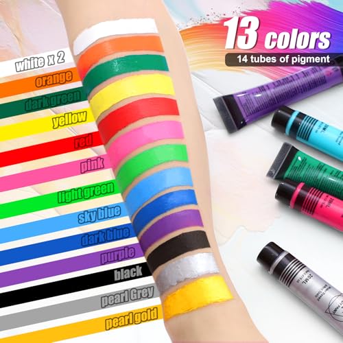 VIKUKIV 14-Color Water-Based Face & Body Paint Kit for Kids & Adults