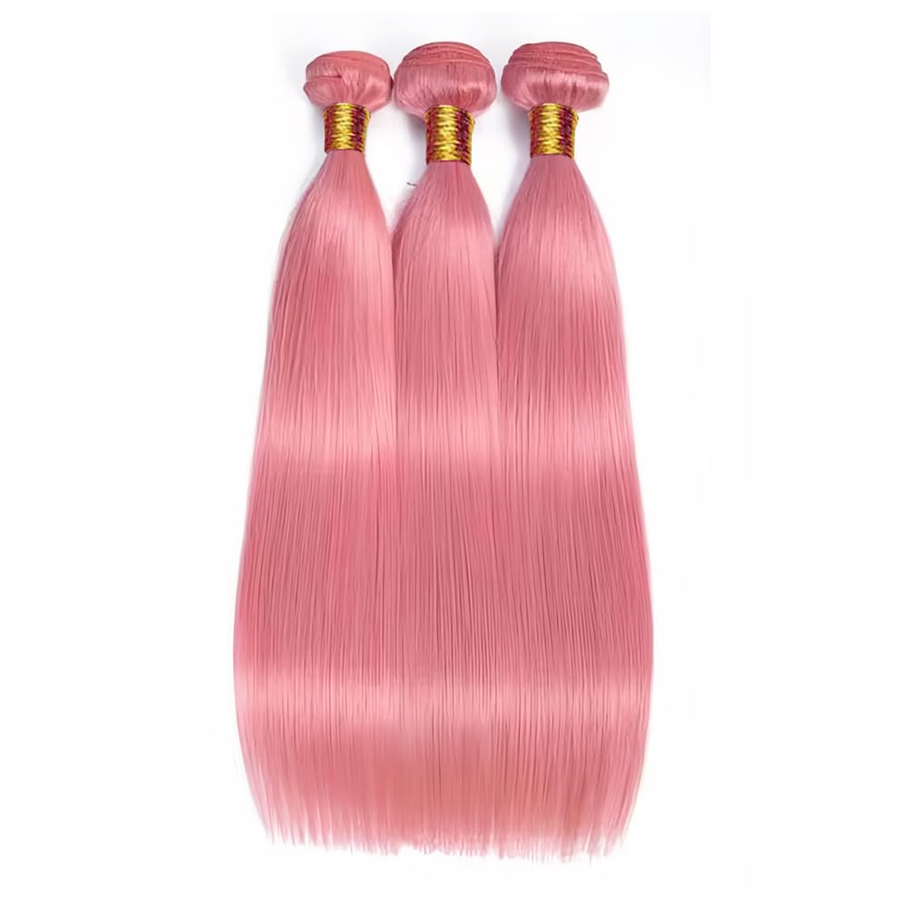 Pink Bundles Human Hair Straight Bundles 30 32 34 Inch Unprocessed Brazilian Virgin Hair 3 Bundle 50 Gram Per Bundle Deals Quick Weave Hair Extensions For Woman