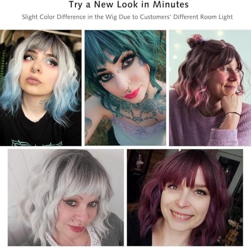 Rose Bud Blonde to Pink Wavy Bob Wig for Women - Short Curly Style with Bangs, 12 Inch, Variation 1-7