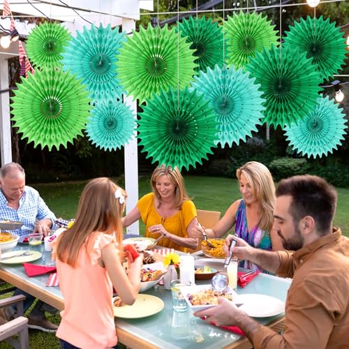 BestoFun 12 PCS Green Tissue Paper Fans for Party Decor