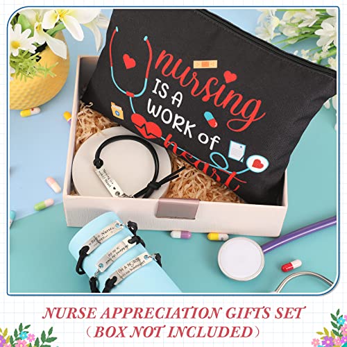 Stylish Nurse Appreciation Gifts Set - 8 Makeup Bags & 8 Bracelets for Nurses, Graduation, Nursing Week