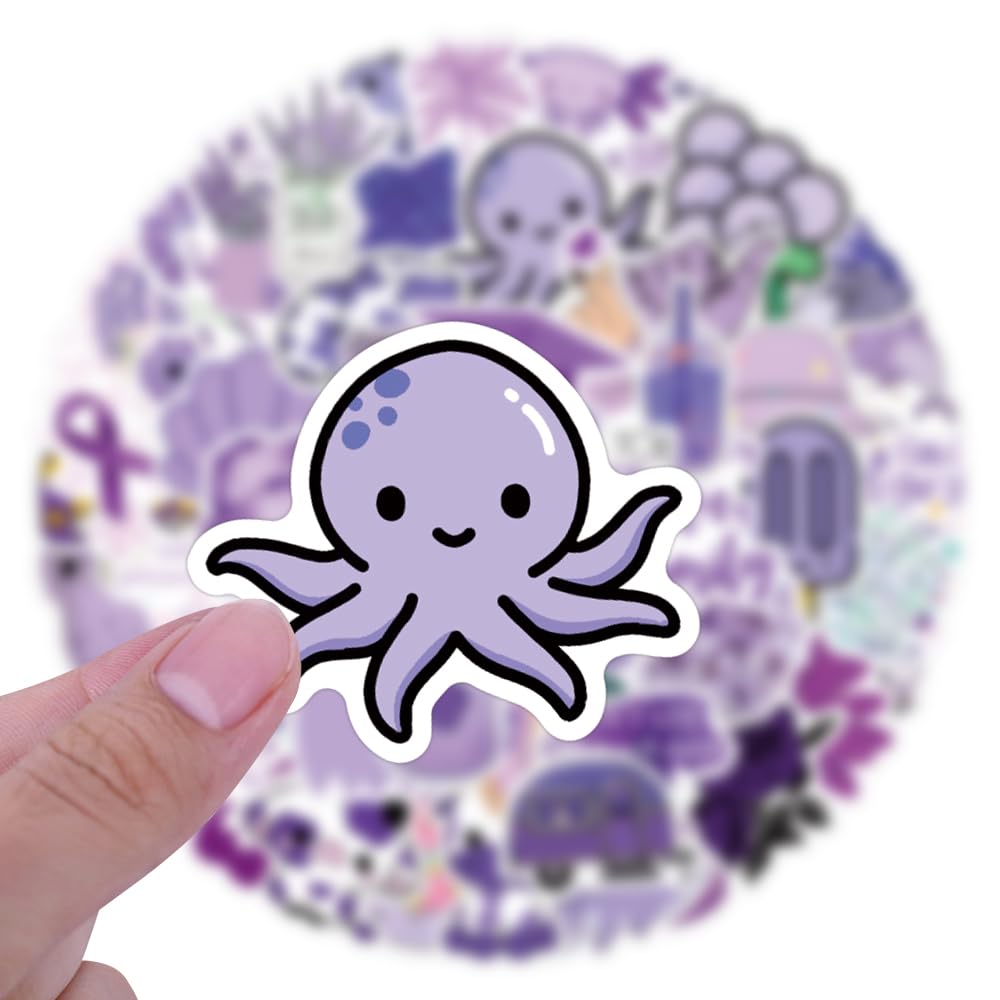 60Pcs Purple Stickers, Cute Aesthetic Purple Graffiti Stickers for Women Girls Kids Teens, Waterproof Vinyl Decals for Laptop Water Bottles Scrapbook Journal Notebook Diary Luggage Party Favors