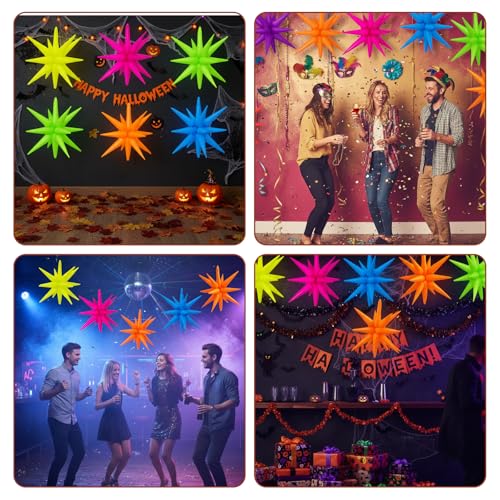 27-Inch Neon Starburst Balloons - Glow in the Dark Party Decor (7 Pack)