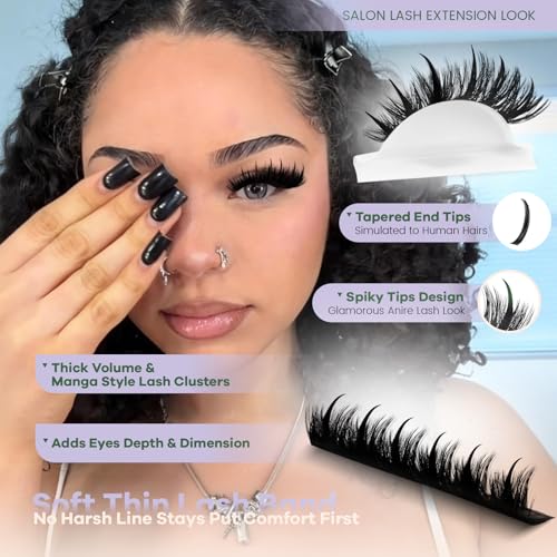 KEYYOU 200D Spiky Lash Clusters for Volume & Drama - Wispy Manga Style, Reusable, Root-Lock Technology (Variation: Spiky Only)