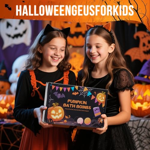 FAMILON Halloween Pumpkin Bath Bombs with Glow-in-the-Dark Toys - Kids Spa Gift Set