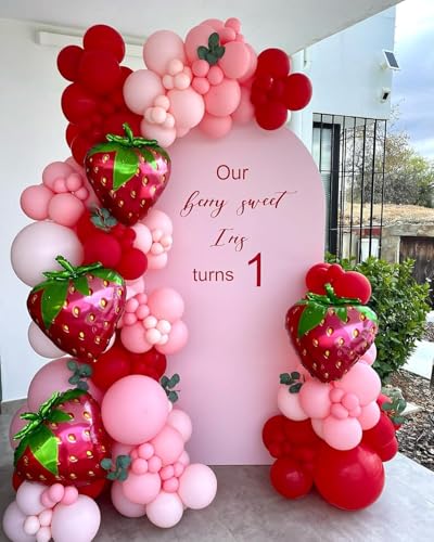 Strawberry Balloon Garland Arch Kit - 153pcs for Birthday & Party Decor