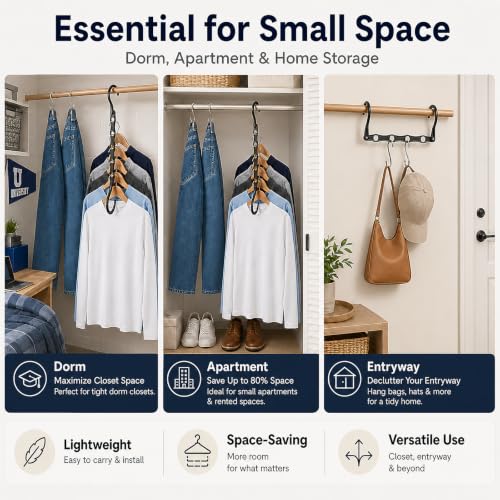 10 Pack Space Saving Black Hangers with Anti-Slip Holes