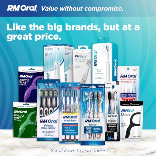 RM Oral Whitening Toothbrush - 4 Pack with Soft Bristles & Dual Power Tips