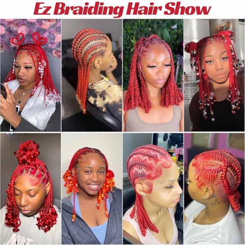 Royota Red Pre-Stretched Braiding Hair 16 Inch, 8 Packs - Easy Yaki Synthetic Extensions