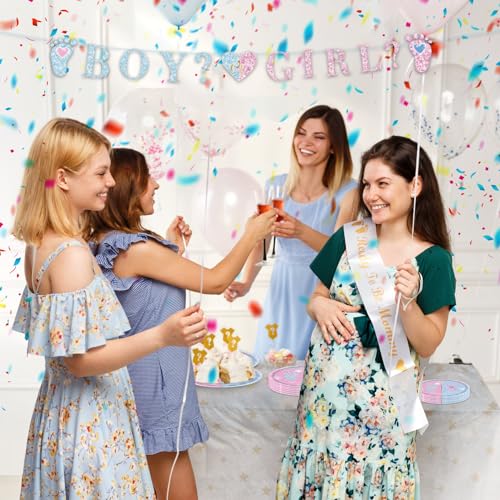 97 Pcs Gender Reveal Party Supplies Set for 24 Guests - Plates, Napkins, Forks & Banner