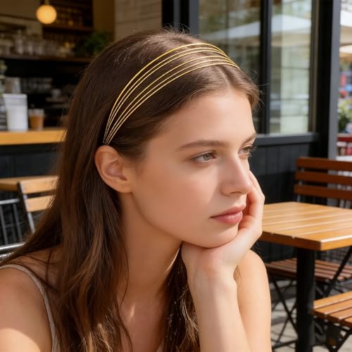 2PCS Gold Multi-Layered Metal Headbands for Women - Elegant Hair Accessories
